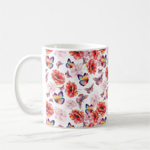 Schmetterlinge und Mohnblumen Kaffeetasse