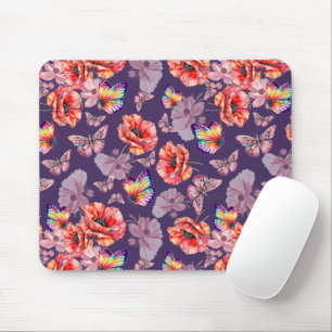 Schmetterlinge und Mohnblumen Mousepad