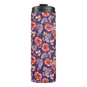Schmetterlinge und Mohnblumen Thermosbecher