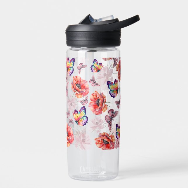 Schmetterlinge und Mohnblumen Trinkflasche (Links)