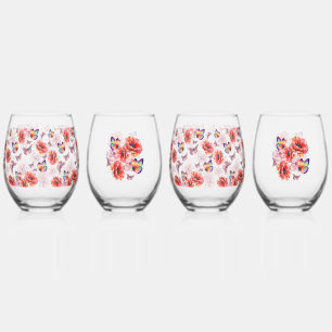 Schmetterlinge und Mohnblumen Weinglas Ohne Stiel