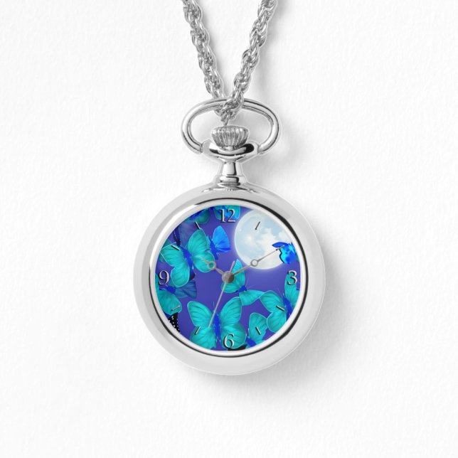 Schmetterlinge und Motten in einem tiefen blauen H Armbanduhr (Vorderseite)