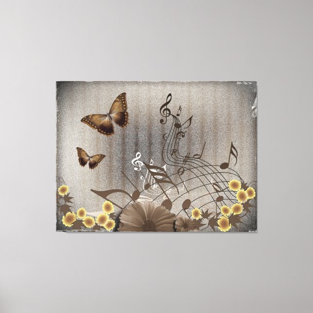 Schmetterlinge und Musiknoten Leinwanddruck (Vorderseite)