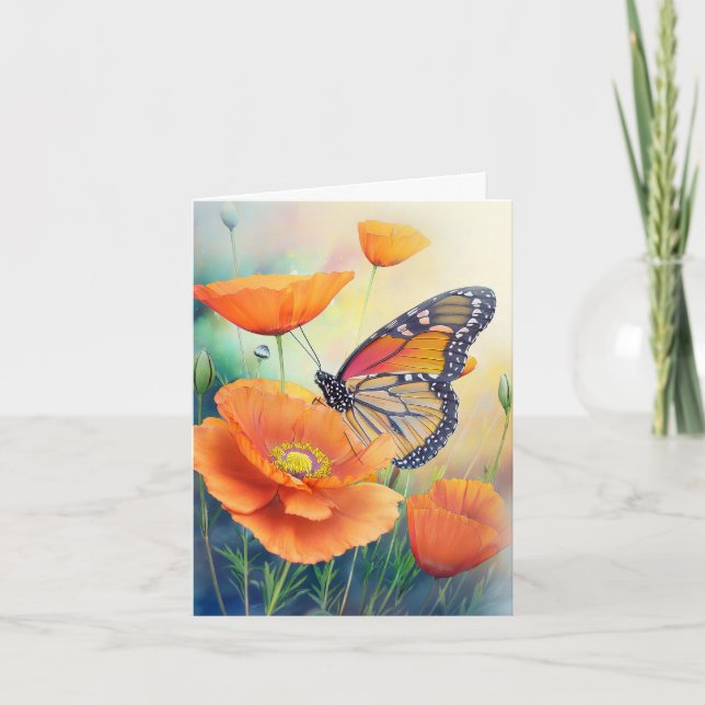 Schmetterlinge und Orange Mohn Botanisch (Vorderseite)
