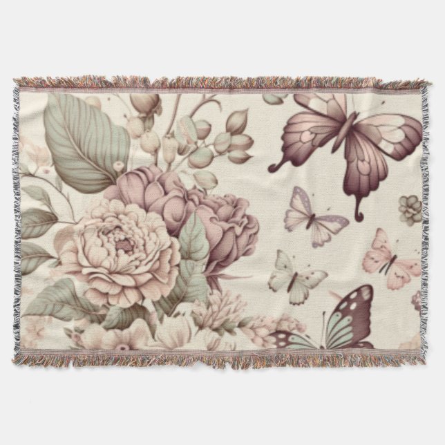 Schmetterlinge und pastellfarbene Blume Decke (Vorderseite)