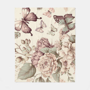Schmetterlinge und pastellfarbene Blume Fleecedecke
