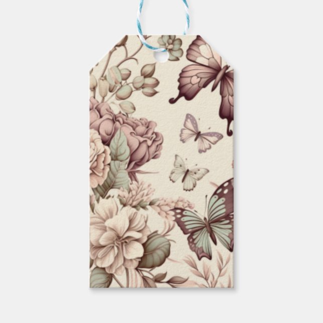 Schmetterlinge und pastellfarbene Blume Geschenkanhänger (Vorderseite)