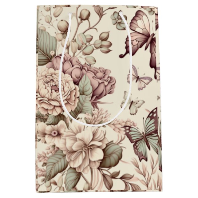 Schmetterlinge und pastellfarbene Blume Mittlere Geschenktüte (Vorderseite)