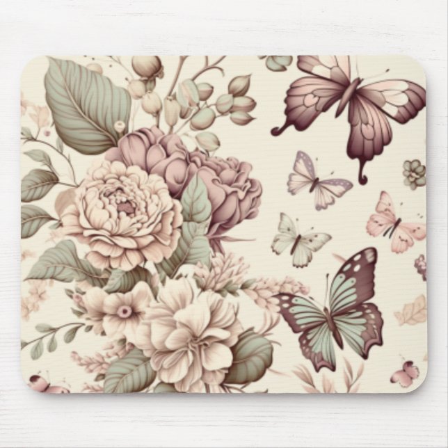 Schmetterlinge und pastellfarbene Blume Mousepad (Vorne)