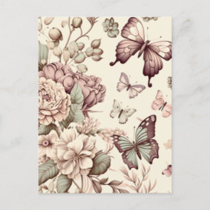Schmetterlinge und pastellfarbene Blume Postkarte