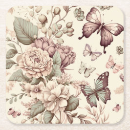 Schmetterlinge und pastellfarbene Blume Rechteckiger Pappuntersetzer
