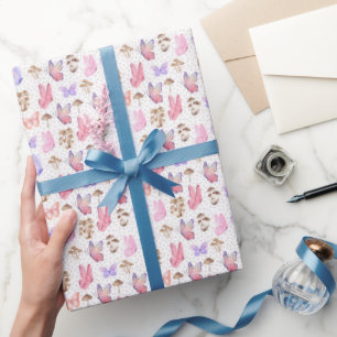 Schmetterlinge und Pilze auf Weiß Geschenkpapier