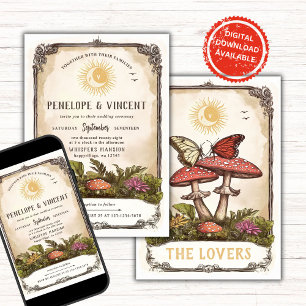 Schmetterlinge und Pilze Tarot Hochzeit Einladung