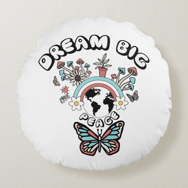 Schmetterlinge und Pilze Träumen Große positive In Rundes Kissen (Vorderseite)