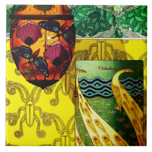 Schmetterlinge und Poppies und Pfauenhütte Keramik Fliese