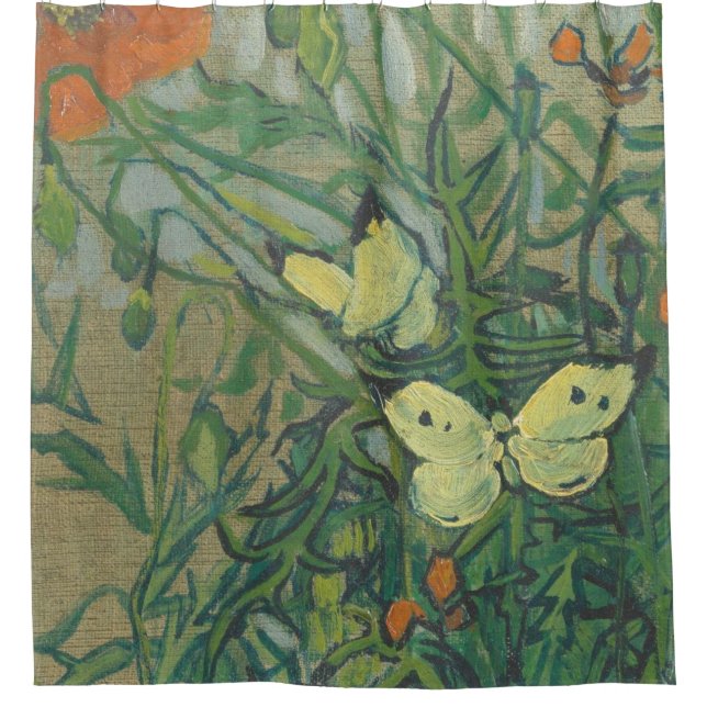 Schmetterlinge und Poppies von Vincent Van Gogh Duschvorhang (Vorderseite)