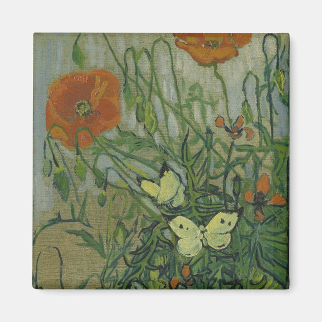 Schmetterlinge und Poppies von Vincent van Gogh Magnet (Vorne)