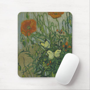 Schmetterlinge und Poppies von Vincent van Gogh Mousepad