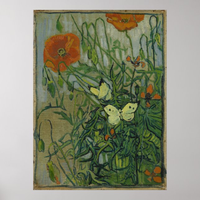 Schmetterlinge und Poppies von Vincent Van Gogh Poster (Vorne)