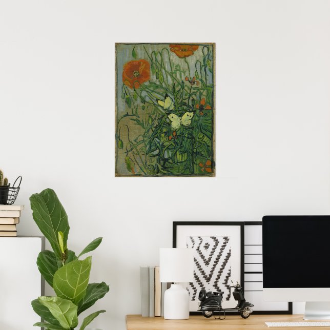 Schmetterlinge und Poppies von Vincent van Gogh Poster (Heimbüro)