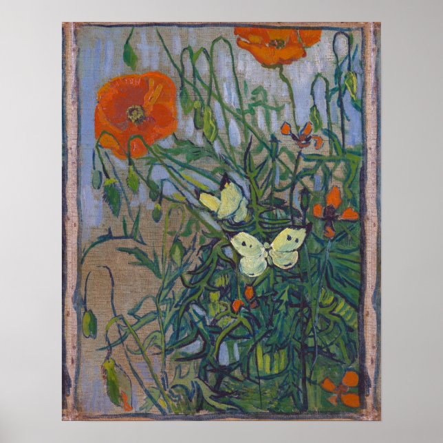 Schmetterlinge und Poppies von Vincent van Gogh Poster (Vorne)