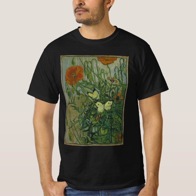 Schmetterlinge und Poppies von Vincent van Gogh T-Shirt (Vorderseite)