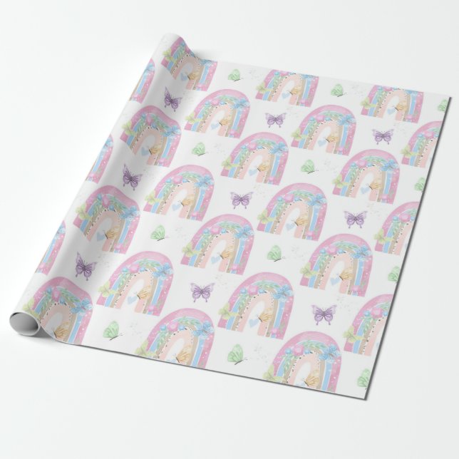 Schmetterlinge und Regenbogen Geschenkpapier (Ungerollt)