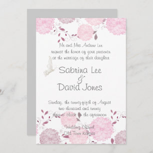 Schmetterlinge und rosa Chrysanthemen Hochzeit Einladung