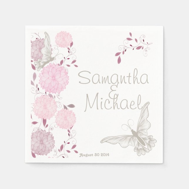 Schmetterlinge und rosa Chrysanthemen Serviette (Vorderseite)