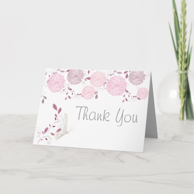 Schmetterlinge und rosa Chrysanthemen Vielen Dank Dankeskarte (Vorderseite)