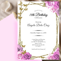 Schmetterlinge und rosa Rosen 18. Debüt-Geburtstag