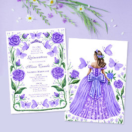 Schmetterlinge und Rose Lilac Princess Quinceanera Einladung