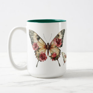 Schmetterlinge und Rose Zweifarbige Tasse