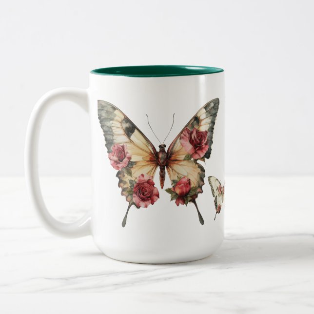 Schmetterlinge und Rose Zweifarbige Tasse (Links)