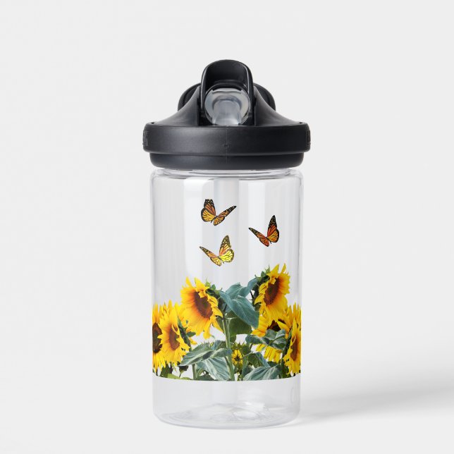 Schmetterlinge und Sonnenblumen Trinkflasche (Vorne)