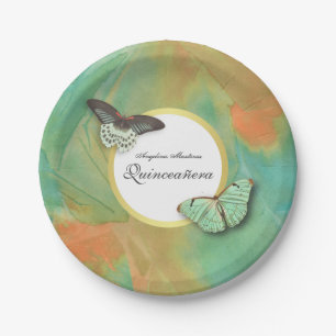 Schmetterlinge und Südwestfarben Quinceanera Pappteller
