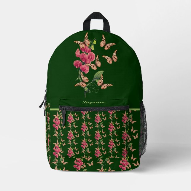 Schmetterlinge und süße Erbsen-Blume Personalisier Bedruckter Rucksack (Vorderseite)