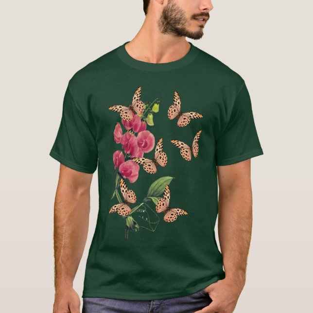 Schmetterlinge und süße Erbsen-Blume T-Shirt (Vorderseite)