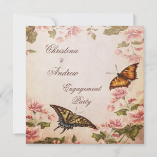 Schmetterlinge und Vintage Almond-Blossom-Verlobun Einladung
