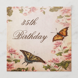 Schmetterlinge und Vintages Almond Blossom 35. Geb Einladung