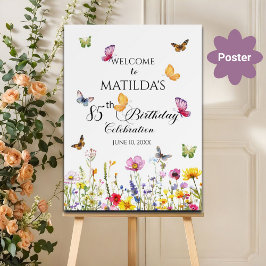 Schmetterlinge und Wildblumen 85. Geburtstag Willk Poster