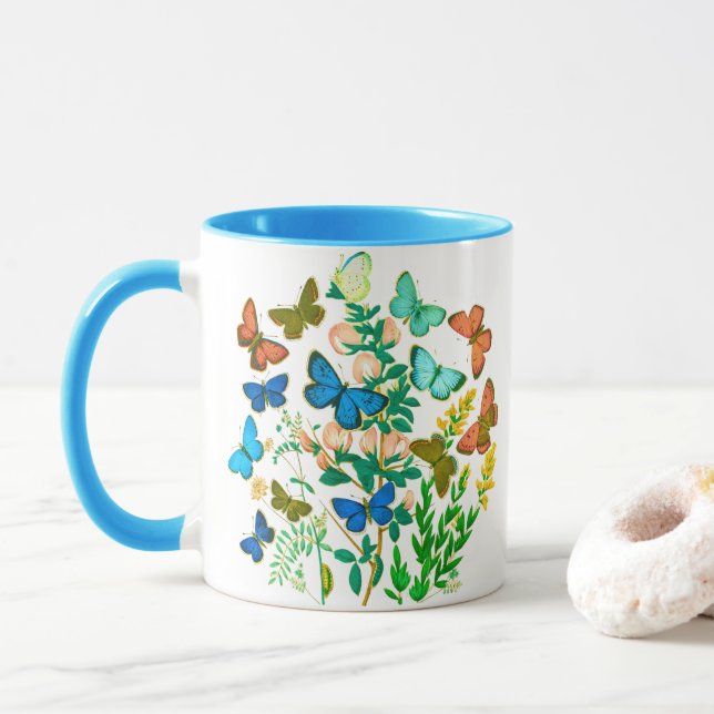 Schmetterlinge und Wildblumen Vintag botanisch Tasse (Mit Donut)