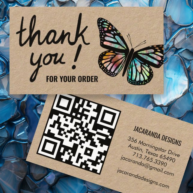 Schmetterlinge Vielen Dank für Ihre Bestellung QR  Visitenkarte (Kraft paper custom thank you for your order business cards with QR code and butterfly design)