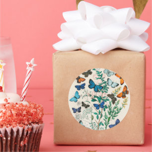 Schmetterlinge, Vintage Illustrationen, Runder Aufkleber