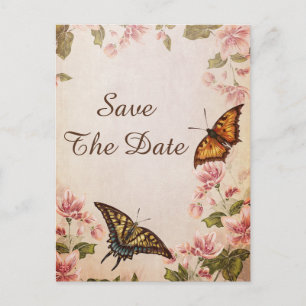 Schmetterlinge & Vintage-Mandelblüten Save The Dat Ankündigungspostkarte