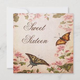 Schmetterlinge & Vintage-Mandelblüten Sweet Sixtee Einladung