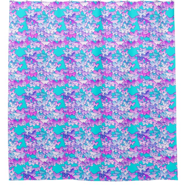 Schmetterlinge, violett und türkis duschvorhang (Vorderseite)