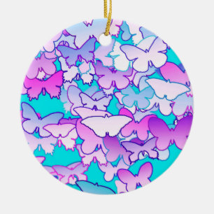 Schmetterlinge, violett und türkis keramik ornament
