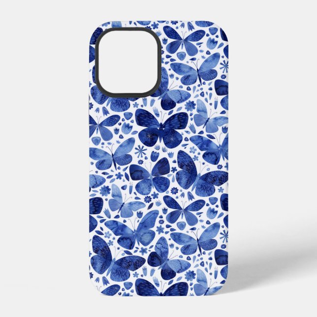 Schmetterlinge Wasserfarbe Blau iPhone Hülle (Rückseite)