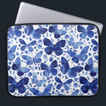 Schmetterlinge Wasserfarbe Blau Laptop Sieb Laptopschutzhülle<br><div class="desc">Indigo blue and white watercolor butterfly painting.</div>